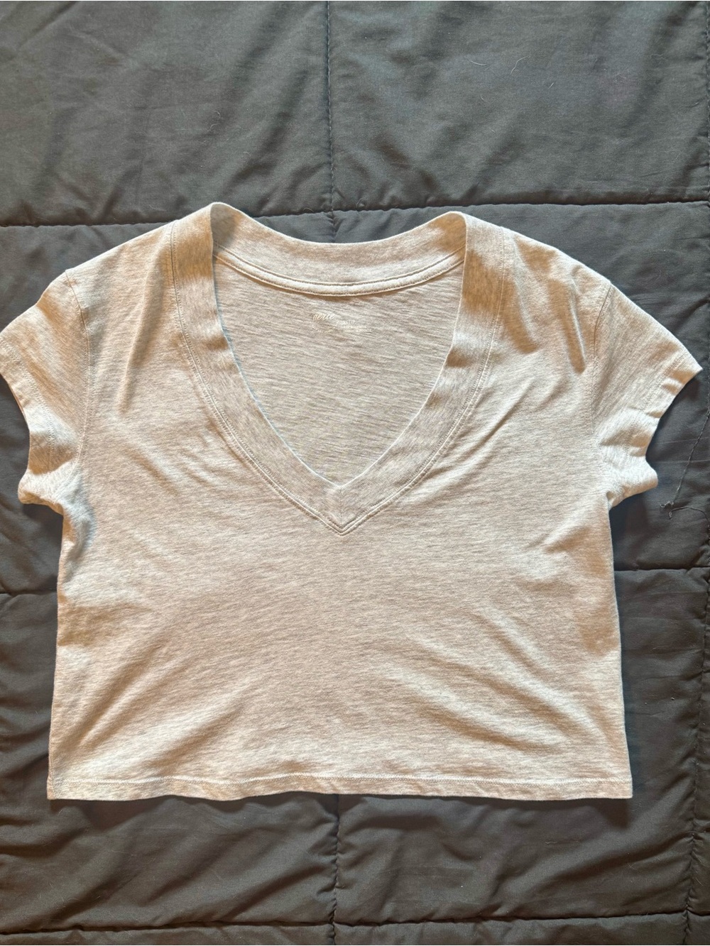 Aerie Cropped Extreme V-Neck T-Shirt Gray Heathered Short Sleeve Top XS